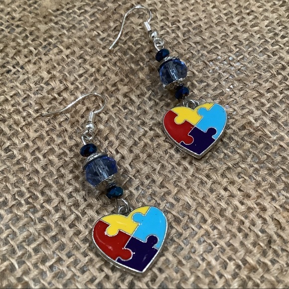 Autism awareness glass earrings - Picture 2 of 4